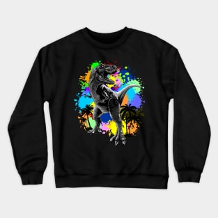 T-Rex Dinosaur Jurassic Reptile on Surreal Rainbow Paint Stains Crewneck Sweatshirt